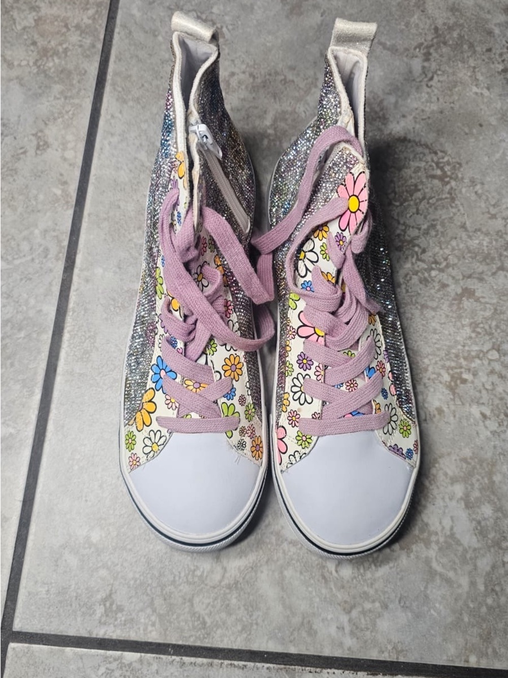 Steve Madden Girls' Floral Glitter High-Top Sneakers in Pink and Silver